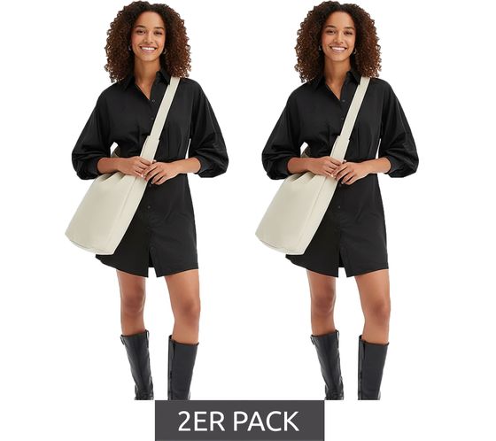 Pack de 2 minivestidos de moda para mujer con cuello camisero y manga larga, 932396, negro Pack de 2 minivestidos de moda para mujer con cuello camisero y manga larga, 932396, negro