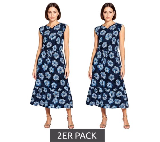 BOYSEN'S Women's Maxi Dress with All-Over Floral Print, Sleeveless Jersey Dress, 95560104, Dark Blue, 2-Pack