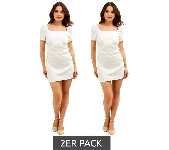 2-Pack Women's Puff Sleeve Dress, Beach Dress with Cotton Content, Midi Dress 973350 White