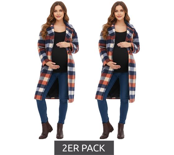 2-pack 2-in-1 checkered women's coat, maternity wear, pregnancy jacket, sustainable jacket 943562 Blue/Red/Beige