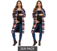 Pack de 2 abrigos de cuadros 2 en 1 para mujer, ropa premamá, chaqueta de embarazo, chaqueta sostenible 943562 Azul/Rojo/Beige Pack de 2 abrigos de cuadros 2 en 1 para mujer, ropa premamá, chaqueta de embarazo, chaqueta sostenible 943562 Azul/Rojo/Beige