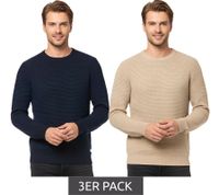 Confezione da 3 maglioni da uomo JACK & JONES JJEATLAS in maglia con design strutturato, girocollo in cotone, 12212816 Beige o Blu Scuro Confezione da 3 maglioni da uomo JACK & JONES JJEATLAS in maglia con design strutturato, girocollo in cotone, 12212816 Beige o Blu Scuro