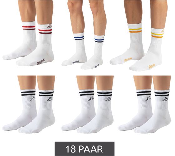 18 Paar Kappa Tennis-Socken Baumwoll-Strümpfe mit Markendruck Alltags-Socken 371E7JW Weiß/Schwarz oder Weiß/Bunt