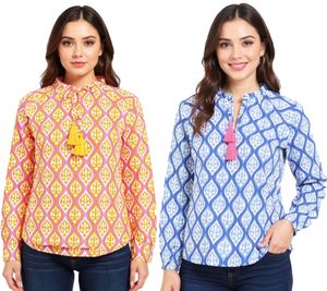 Blusa estiva da donna in cotone ZWILLINGSHERZ con motivo a tralci ovali 33246 Arancione/Rosa o Blu/Bianco/Rosa Blusa estiva da donna in cotone ZWILLINGSHERZ con motivo a tralci ovali 33246 Arancione/Rosa o Blu/Bianco/Rosa