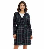 2er Sparpack weich fließendes Damen Mini-Kleid kariertes Wickel-Kleid mit Hemdkragen 914043 Blau