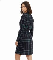 2er Sparpack weich fließendes Damen Mini-Kleid kariertes Wickel-Kleid mit Hemdkragen 914043 Blau