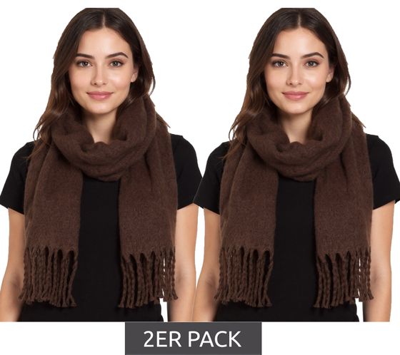 2er Sparpack Laura Scott Herbst-Schal mit Fransen weicher langer Web-Schal schlichter Winter-Schal 60159958 Braun