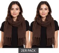 2er Sparpack Laura Scott Herbst-Schal mit Fransen weicher langer Web-Schal schlichter Winter-Schal 60159958 Braun
