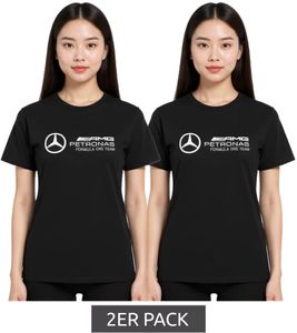 2-Pack Mercedes-Benz AMG Petronas F1 MAPF Women's T-Shirt, Cotton Shirt with Large Logo, Short-Sleeve Shirt, Value Pack 701227045 001 Black