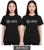 2-Pack Mercedes-Benz AMG Petronas F1 MAPF Women's T-Shirt, Cotton Shirt with Large Logo, Short-Sleeve Shirt, Value Pack 701227045 001 Black