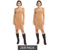 Confezione da 2 abiti da donna in maglia a coste con scollo quadrato, miniabito a maniche lunghe 921895 Marrone