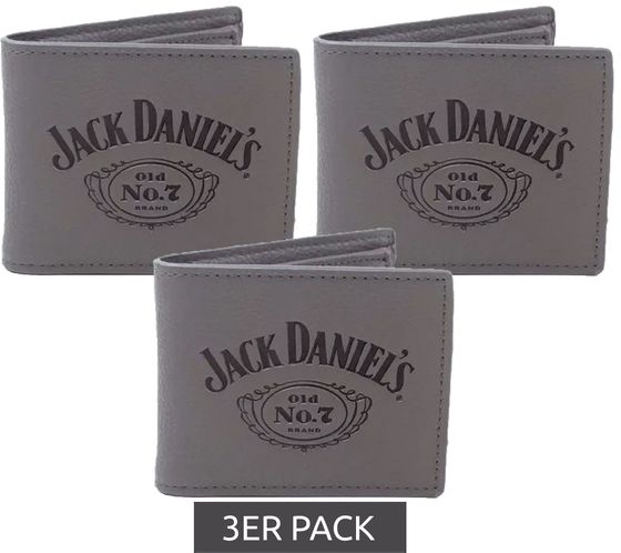 3er Sparpack Jack Daniel's Portmonnaie mit Logo Schriftzug Leder-Geldbeutel Grau/Schwarz 