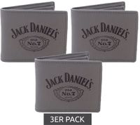 3er Sparpack Jack Daniel's Portmonnaie mit Logo Schriftzug Leder-Geldbeutel Grau/Schwarz 