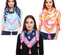 ZWILLINGSHERZ Vierecks-Tuch mit Ankern und Moin Moin Schriftzug Mode-Tuch 3016Q Pink/Orange, Pink/Blau oder Blau/Pink