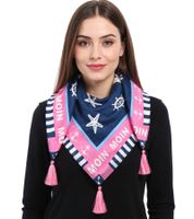 ZWILLINGSHERZ Vierecks-Tuch mit Ankern und Moin Moin Schriftzug Mode-Tuch 3016Q Pink/Orange, Pink/Blau oder Blau/Pink