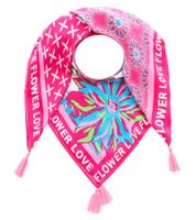 ZWILLINGSHERZ Vierecks-Tuch mit Blumen und Statement-Schriftzug Mode-Tuch 3016Q-2907 Pink/Braun, Pink/Türkis oder Pink/Orange