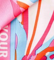 ZWILLINGSHERZ Vierecks-Tuch mit Blumen und Statement-Schriftzug Mode-Tuch 3016Q-2907 Pink/Braun, Pink/Türkis oder Pink/Orange