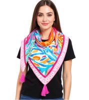 ZWILLINGSHERZ Vierecks-Tuch mit Blumen oder Korallen und Good Vibes Only Print Mode-Tuch 3016Q Pink/Türkis, Blau/Pink oder Pink/Bunt