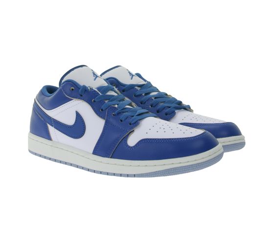 NIKE Air Jordan 1 Low Herren Sneaker mit dämpfender Zwischensohle Echtleder-Schuhe FN5214-141 Blau/Weiß