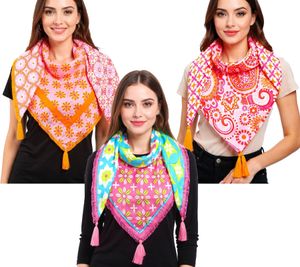ZWILLINGSHERZ Vierecks-Tuch mit Blumen und Ornamenten Mode-Tuch 3016Q Türkis/Pink/Bunt, Orange/Pink oder Orange/Bunt