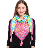 ZWILLINGSHERZ Vierecks-Tuch mit Blumen und Ornamenten Mode-Tuch 3016Q Türkis/Pink/Bunt, Orange/Pink oder Orange/Bunt