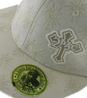 Lot de 3 casquettes snapback 2PAC avec broderie et emblème croix Tupac, édition limitée streetwear TC108767TUP3, blanc crème