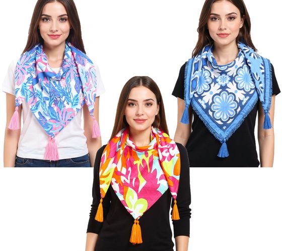 ZWILLINGSHERZ Vierecks-Tuch mit Blumen und Ornamenten Mode-Tuch Retro 3016Q Blau/Pink, Blau/Weiß oder Pink/Bunt