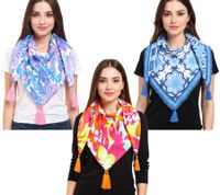 ZWILLINGSHERZ Vierecks-Tuch mit Blumen und Ornamenten Mode-Tuch Retro 3016Q Blau/Pink, Blau/Weiß oder Pink/Bunt