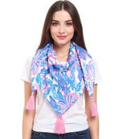 ZWILLINGSHERZ Vierecks-Tuch mit Blumen und Ornamenten Mode-Tuch Retro 3016Q Blau/Pink, Blau/Weiß oder Pink/Bunt