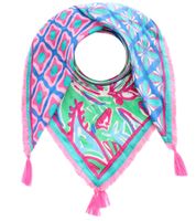 ZWILLINGSHERZ Vierecks-Tuch mit Animal-Print, Blumen und Ornamenten Mode-Tuch 3016Q-0609 Pink/Blau/Grün oder Blau/Pink/Bunt