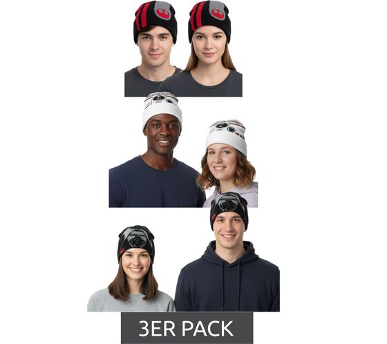 Pack de 3 gorros de Star Wars para hombre o mujer, talla única, artículo para fans, gorro de invierno en blanco o negro