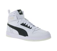 PUMA Rebound Game Herren Echtleder-Schuhe Damen Hi-Top Sneaker im Basketball Design mit Softfoam 385839 01 Weiß/Schwarz
