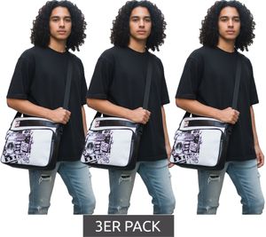3er Sparpack RUN DMC Unisex Hip-Hop-Band Schulter-Tasche Handtasche mit breitem Riemen 38x30x11cm Schwarz