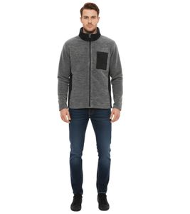 INDICODE Wilton Men's Fleece Jacket with Stand-Up Collar and Chest Pocket, Heathered Transitional Jacket 55383MM 999 Gray/Black