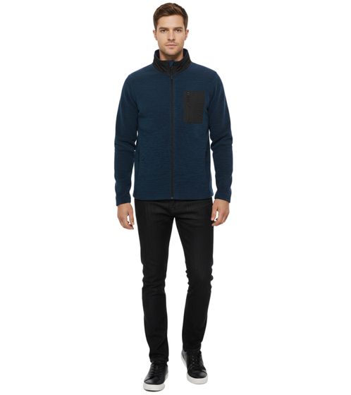 INDICODE Wilton Men's Fleece Jacket with Stand-Up Collar and Chest Pocket, Heathered Transitional Jacket 55383MM 420 Navy/Black