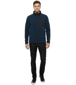 INDICODE Wilton Men's Fleece Jacket with Stand-Up Collar and Chest Pocket, Heathered Transitional Jacket 55383MM 420 Navy/Black
