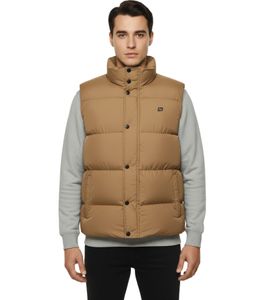 BLEND Tomy Herren Stepp-Weste warm gefütterte Übergangs-Weste mit hohem Kragen 20716813 ME 171118 Beige