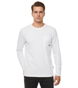 Chemise basique à manches longues pour homme 11 PROJECT Emilio, col rond, 100 % coton, blanche (réf. 21300996ME 110601)