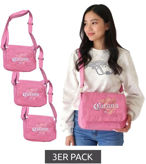 Confezione da 3 borse a tracolla da donna Corona Beer, shopper piccola, fan merchandise con logo ricamato, borsa in tela, rosa