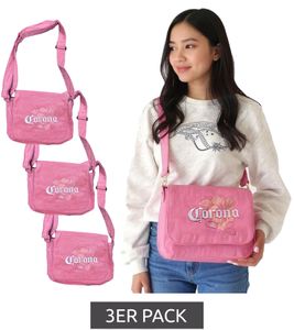 3er Pack Corona Bier Damen Schulter-Tasche kleiner Shopper Fan-Artikel mit Logo-Stickerei Canvas Tasche Rosa