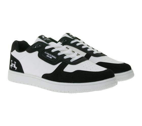 Sneakers casual da uomo U.S. ATHLETIC Basic con logo in rilievo, stringate e ricamo, bianco/nero
