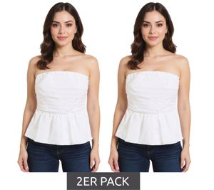 2er Sparpack Damen Sommer-Bluse mit Off-Shoulder und Ballon-Saum Off-Shoulder-Shirt 948494 Weiß
