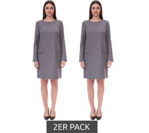 2er Sparpack Damen nachhaltiges Kleid mit Schulterpolstern Business-Kleid mit Wollanteil Mini-Kleid 956968 Grau