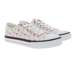 Sneakers basse da donna BRITISH KNIGHTS Master Lo con stampa fenicotteri, stringate in tela B49-3721-03 Bianco