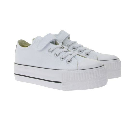 BRITISH KNIGHTS Kaya Low Kids' Low-Top Canvas Sneakers with Reinforced Toe and Platform Lace-Up Shoes B49-3705C-01 White