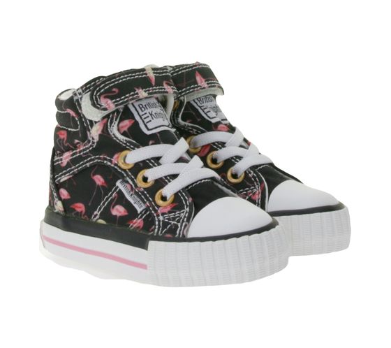 BRITISH KNIGHTS Dee Toddler Mid-Top Sneakers with Flamingos, Girls' Lace-Up Shoes with Reinforced Toe, B49-3733I-01, Black/Pink/White