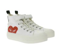 BRITISH KNIGHTS Kaya Mid Kids' Mid-Top Canvas Sneakers with Decorative Heart Print Lace-Up Shoes for Teen Girls B52-3705C-03 Cream White