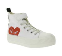 BRITISH KNIGHTS Kaya Mid Kids' Mid-Top Canvas Sneakers with Decorative Heart Print Lace-Up Shoes for Teen Girls B52-3705C-03 Cream White