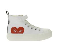 BRITISH KNIGHTS Kaya Mid Kids' Mid-Top Canvas Sneakers with Decorative Heart Print Lace-Up Shoes for Teen Girls B52-3705C-03 Cream White