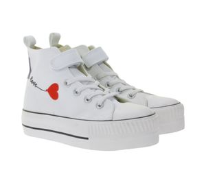 BRITISH KNIGHTS Kaya Mid Kids' Mid-Top Canvas Sneakers with Decorative Heart Embroidery & Love Print Lace-Up Shoes for Teen Girls B49-3710C-02 White